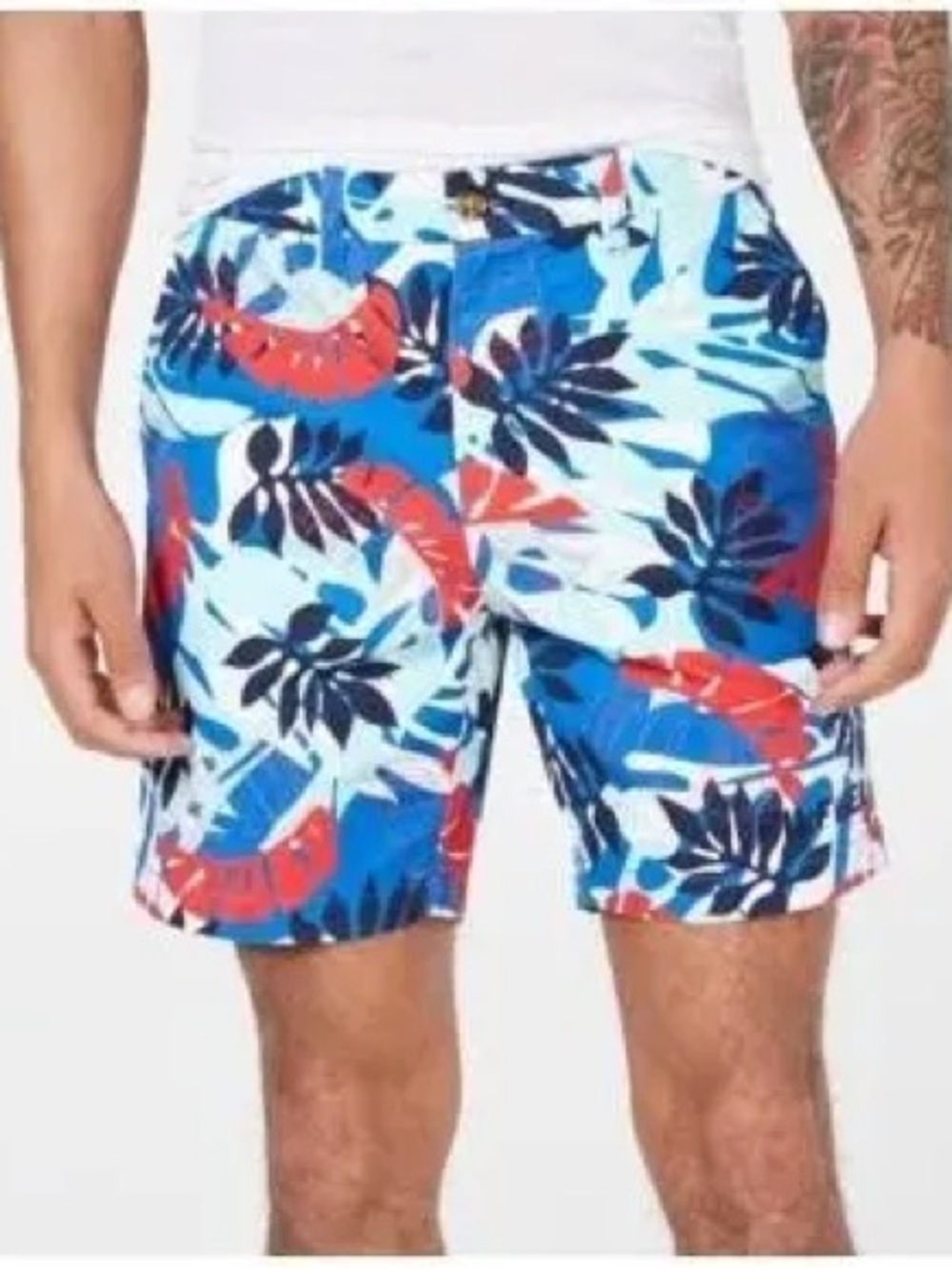 Tommy Hilfiger TH Flex Tropical Leaf Print Chino Golf Shorts Coastal Beach Prep